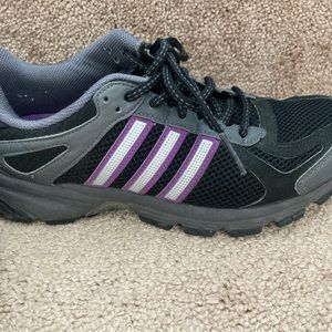 Adidas black and purple workout shoes